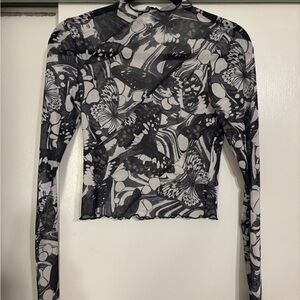 Garage Black and White Butterfly Long Sleeve Top